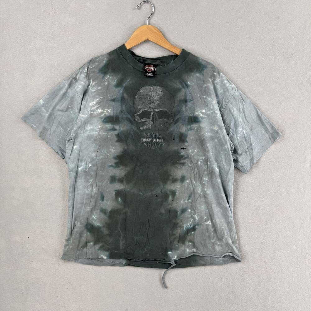 Vintage Harley Davidson Shirt Mens Large Gray Tie Dye Skull Smoky Mountain Tee